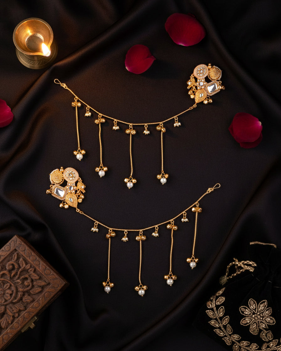 Silver Yuvika Bahubali Earring with Kaan Chain