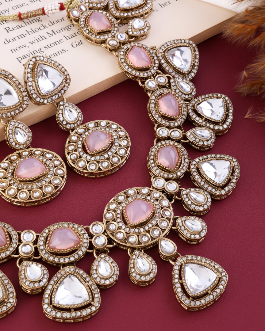 Blush Kavita Premium Polki Dupe Necklace with Earring and Teeka