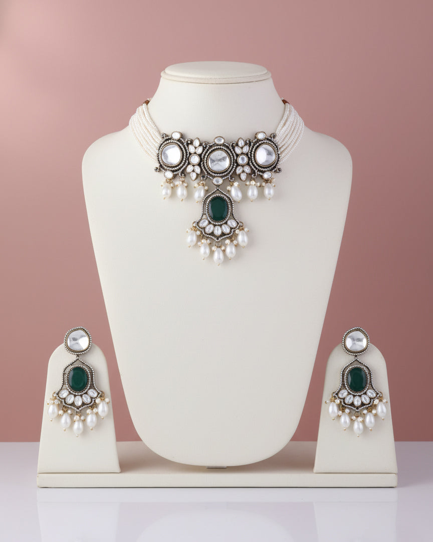 Green Rowan Premium Monalisa Necklace Set with Earring