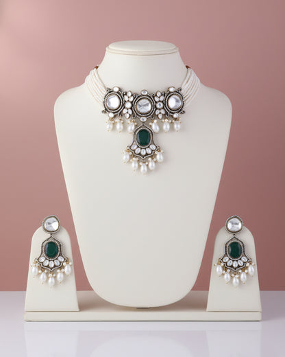 Green Rowan Premium Monalisa Necklace Set with Earring