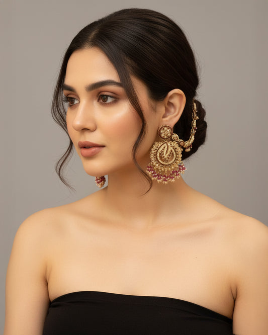 Purple Arajashree Bahubali Chandbali with Sahara