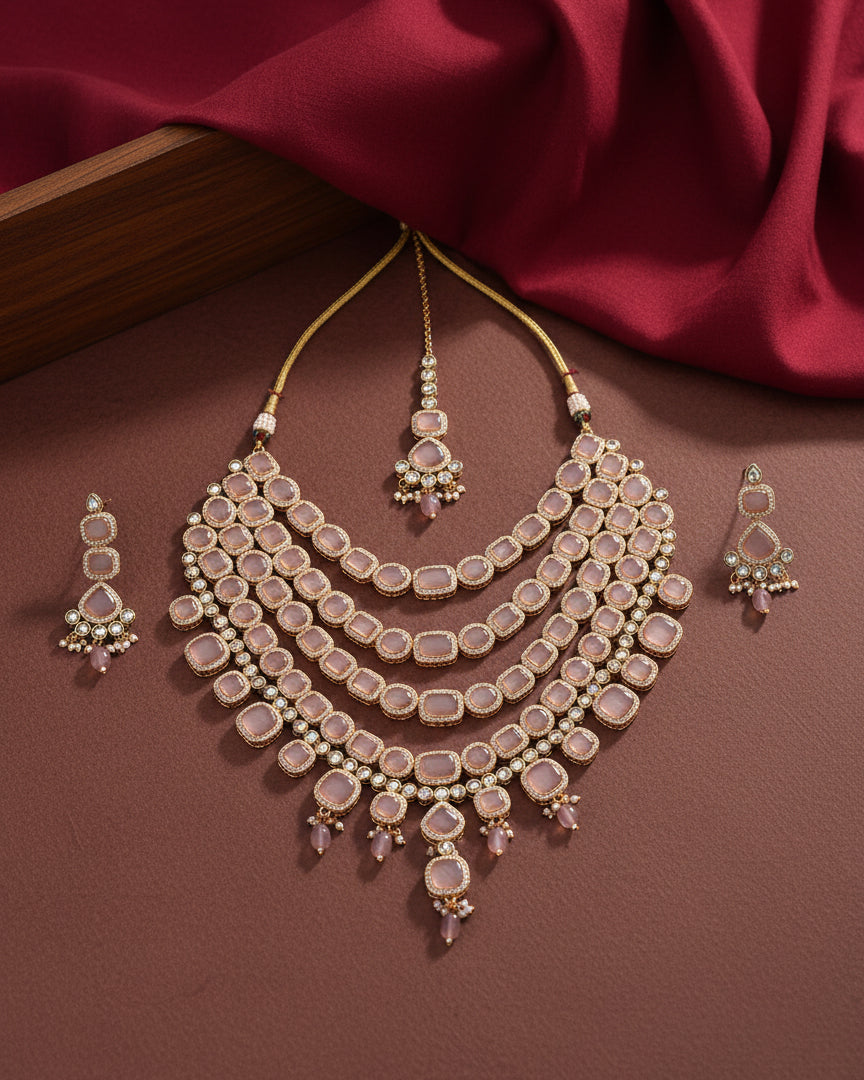Onion Blush Parineeti Wedding Necklace Set - Gold