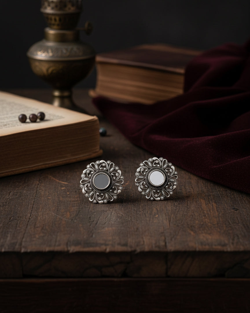 Silver Ranya Oxidised Stud Earrings
