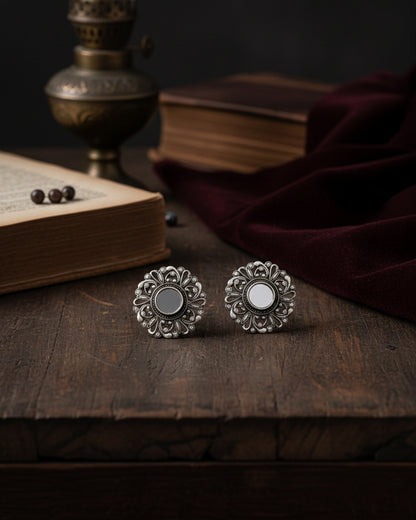 Silver Ranya Oxidised Stud Earrings