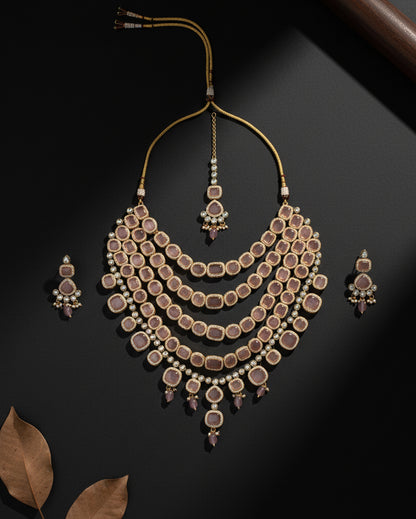 Onion Blush Parineeti Wedding Necklace Set - Gold