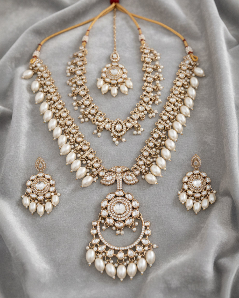 Pearl Aanvir Layer Necklace With Earring & Teeka