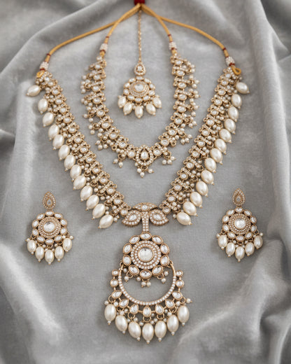Pearl Aanvir Layer Necklace With Earring & Teeka
