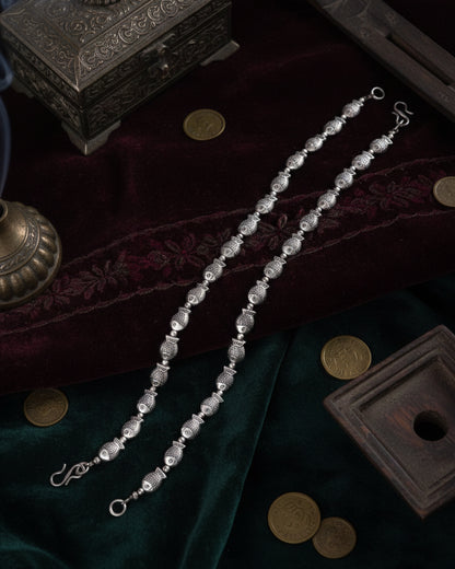 Silver Saransh Oxidised Anklet - 2 Pair