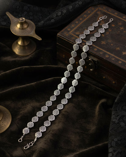 Silver Shaan Oxidised Anklet - 2 Pair
