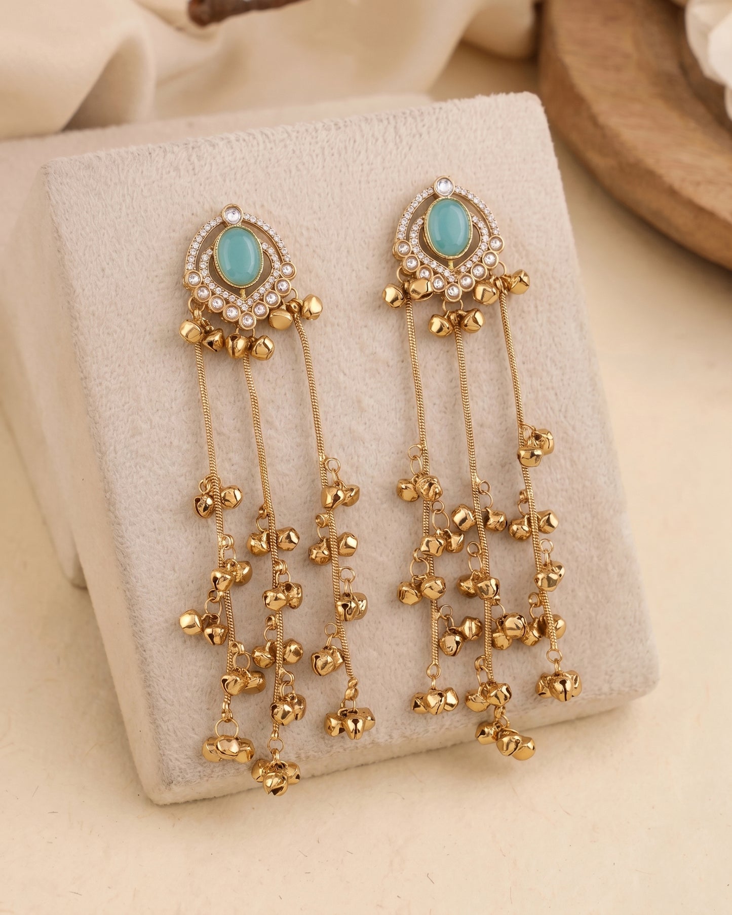 Turquoise Ekisha Kashmiri Look Ghunghru Jhumka Earring