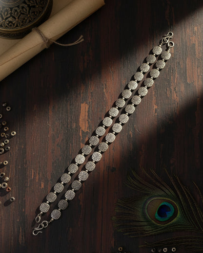Silver Uday Oxidised Anklet - 2 Pair