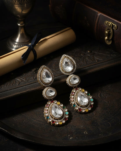 Multi Silver Amani Premium Designer Zircone Polki Dupe Earring