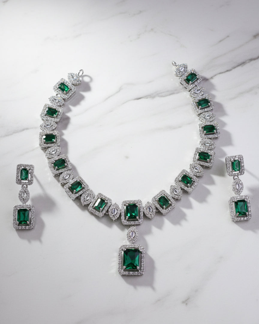 Green Fiona AD Necklace Set with Earrings