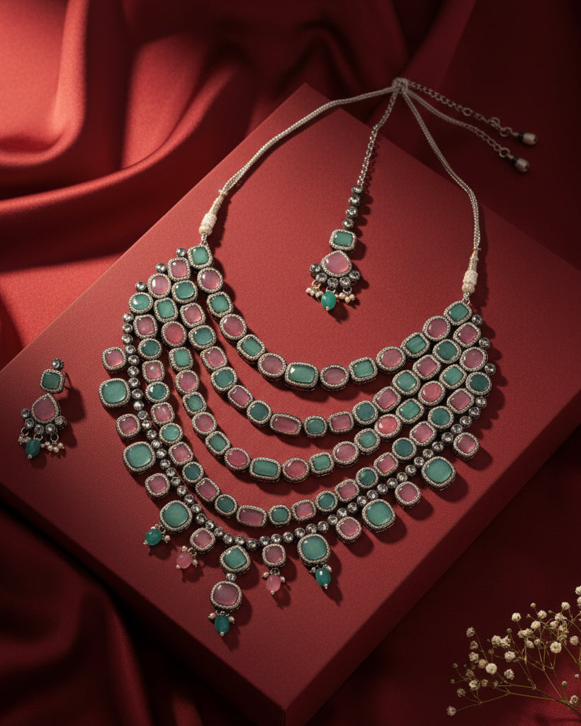 Pastel Parineeti Wedding Necklace Set - Black