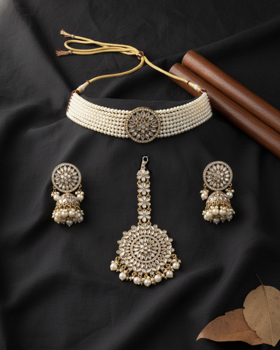 Vidyut Circle Punjabi Mirror Choker Necklace Set