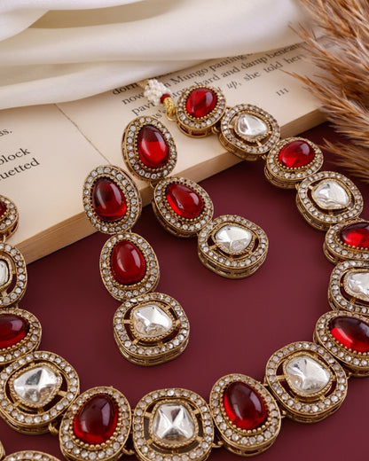 Ruby Rishita Premium Polki Dupe Necklace with Earring and Teeka