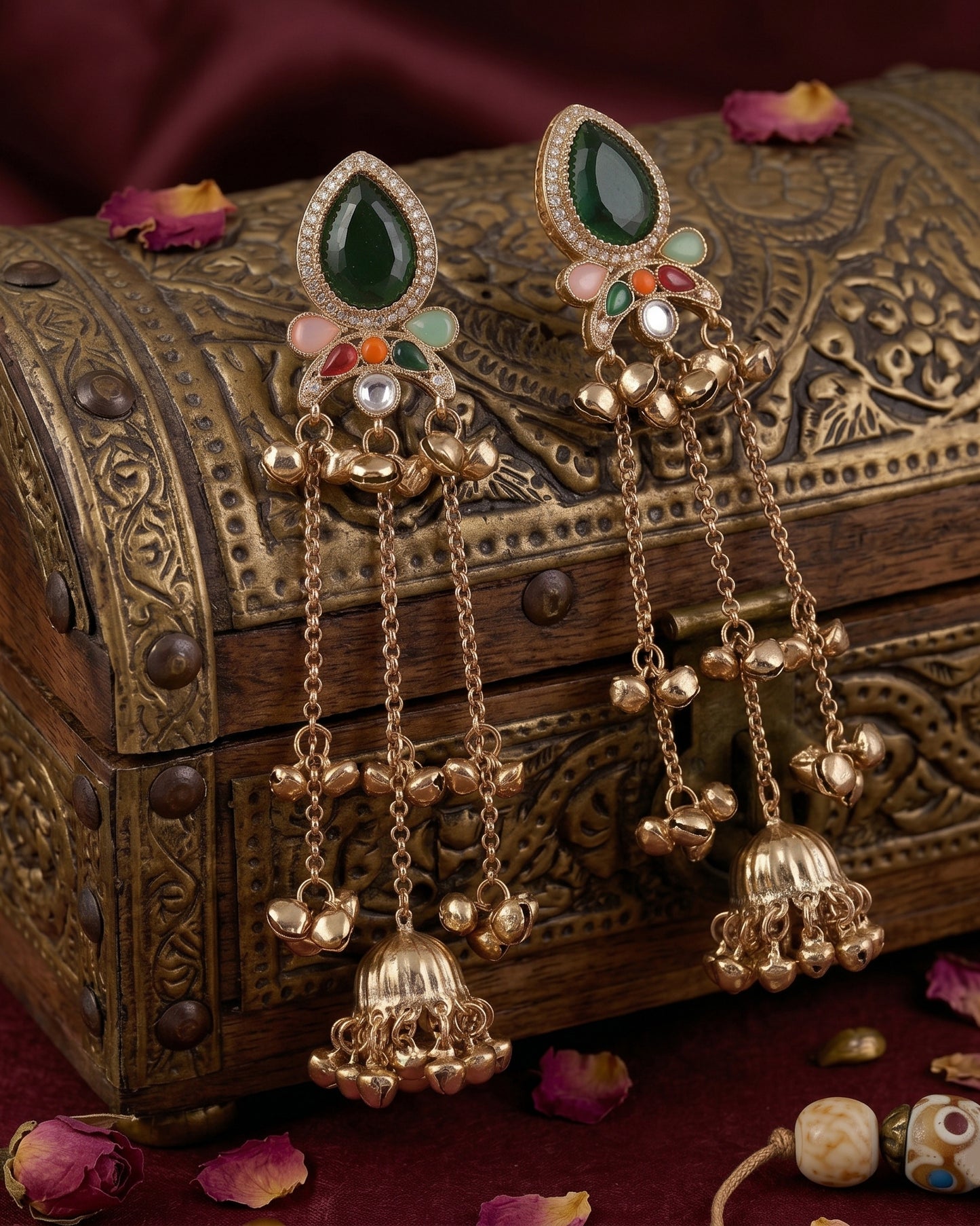 Green Multi Nidhi Kashmiri Look Ghunghru Jhumka Earring