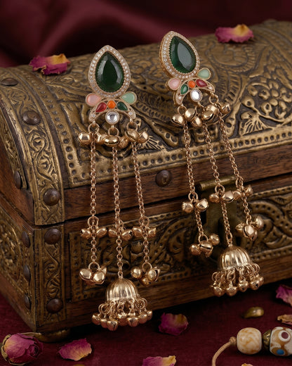 Green Multi Nidhi Kashmiri Look Ghunghru Jhumka Earring
