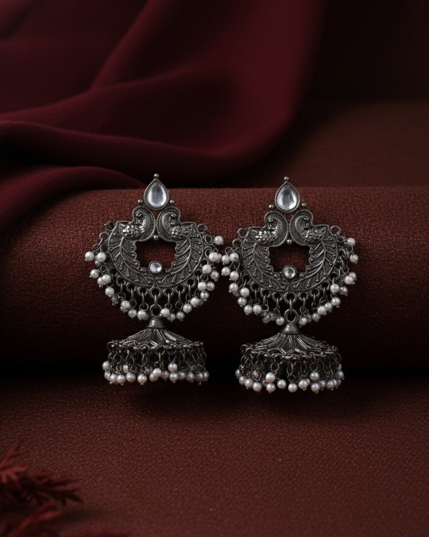 Silver Aseera Oxidised Jhumka Earrings