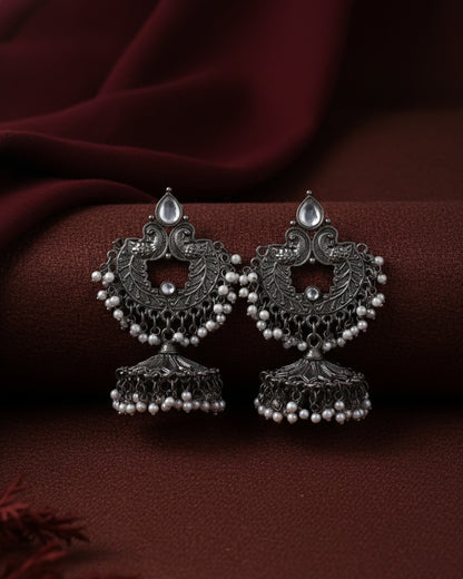 Silver Aseera Oxidised Jhumka Earrings