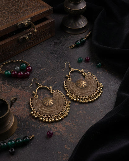 Gold Polished Jash Oxidised Jhumka Earrings