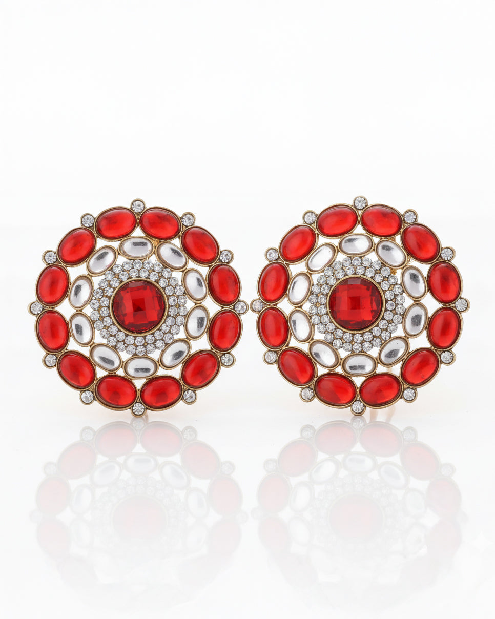 Red Prashna Kundan Stud