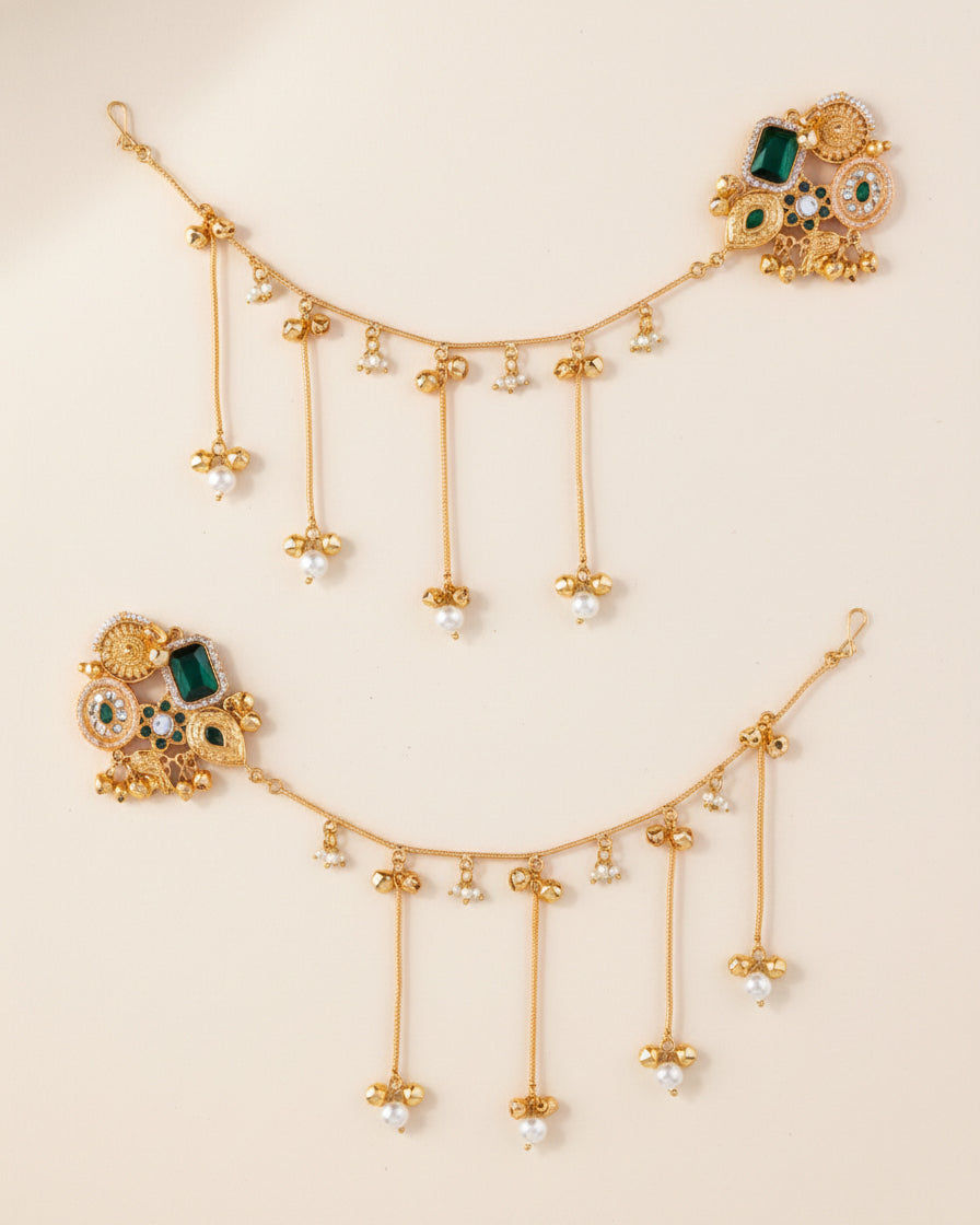 Emerald Yuvika Bahubali Earring with Kaan Chain