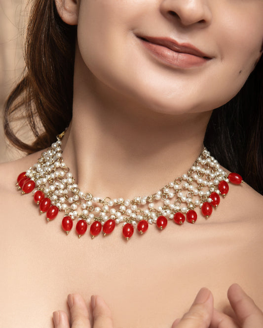 Red Kaveri Designer Indo Western Necklace