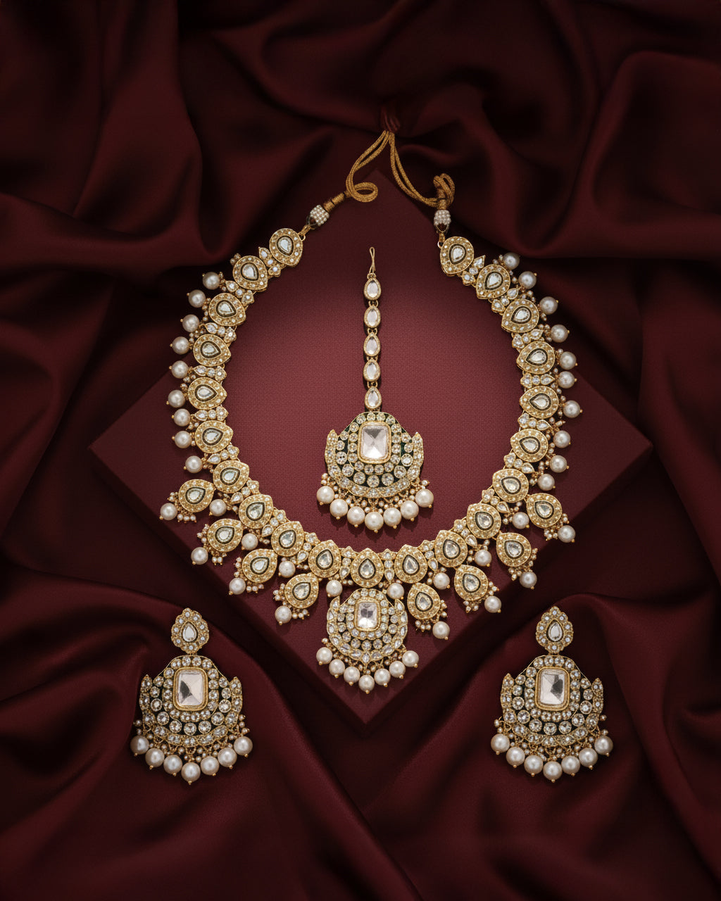 Pearl Noorika Heritage Kundan Necklace Set With Earring & Maangteeka