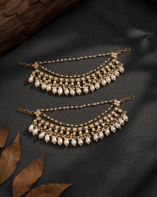 Rivika Bahubali Kundan Kaan Chain Pair