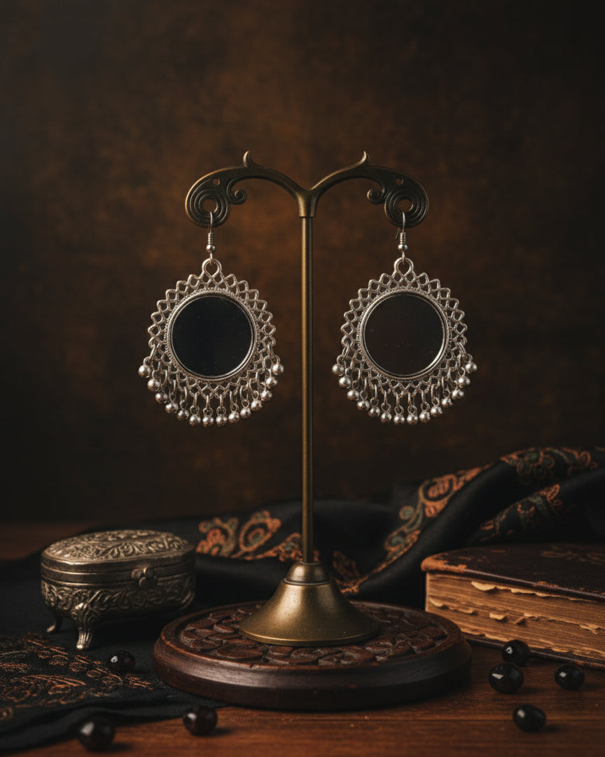 Silver Maanya Oxidised Jhumka Earrings