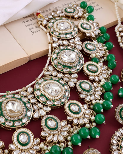 Green Vyanika Necklace Earring with Teeka