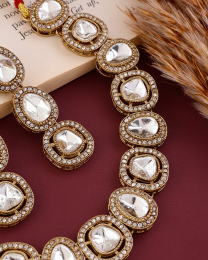 Silver Rishita Premium Polki Dupe Necklace with Earring and Teeka