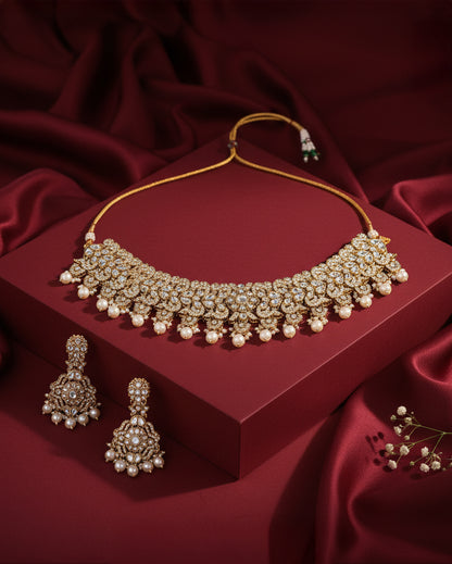 Pearl Shravya Premium Necklace Set with Earring and Teeka