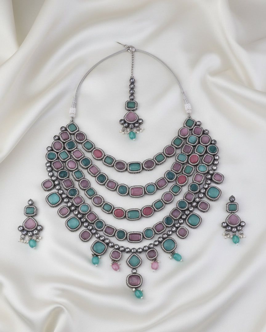 Pastel Parineeti Wedding Necklace Set - Black