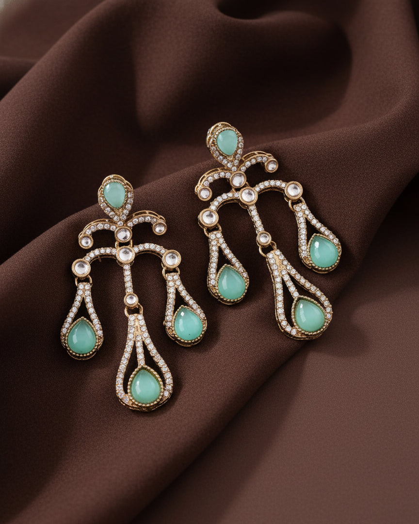 Mint Green Urvi Premium Designer Zircone Earring