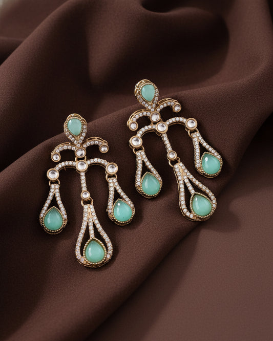Turquoise Green Urvi Premium Designer Zircone Earring