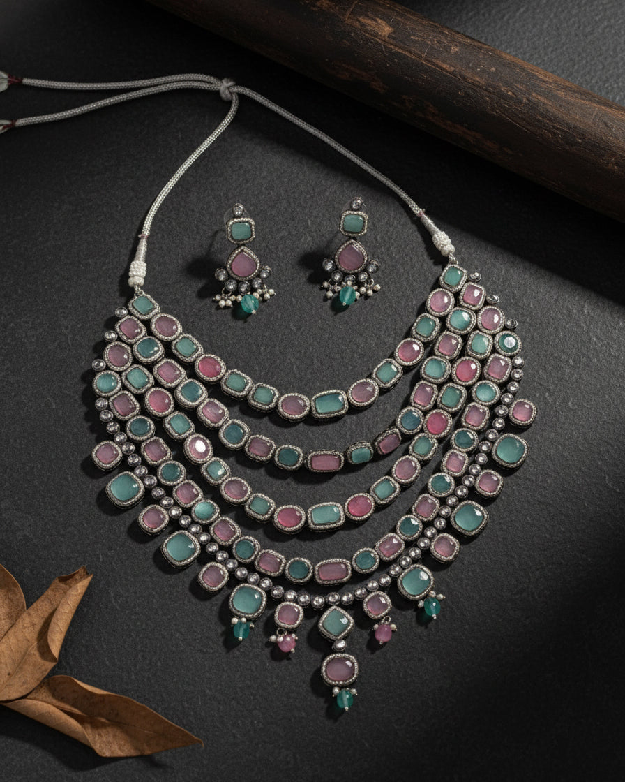 Pastel Parineeti Wedding Necklace Set - Black