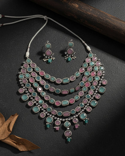 Pastel Parineeti Wedding Necklace Set - Black