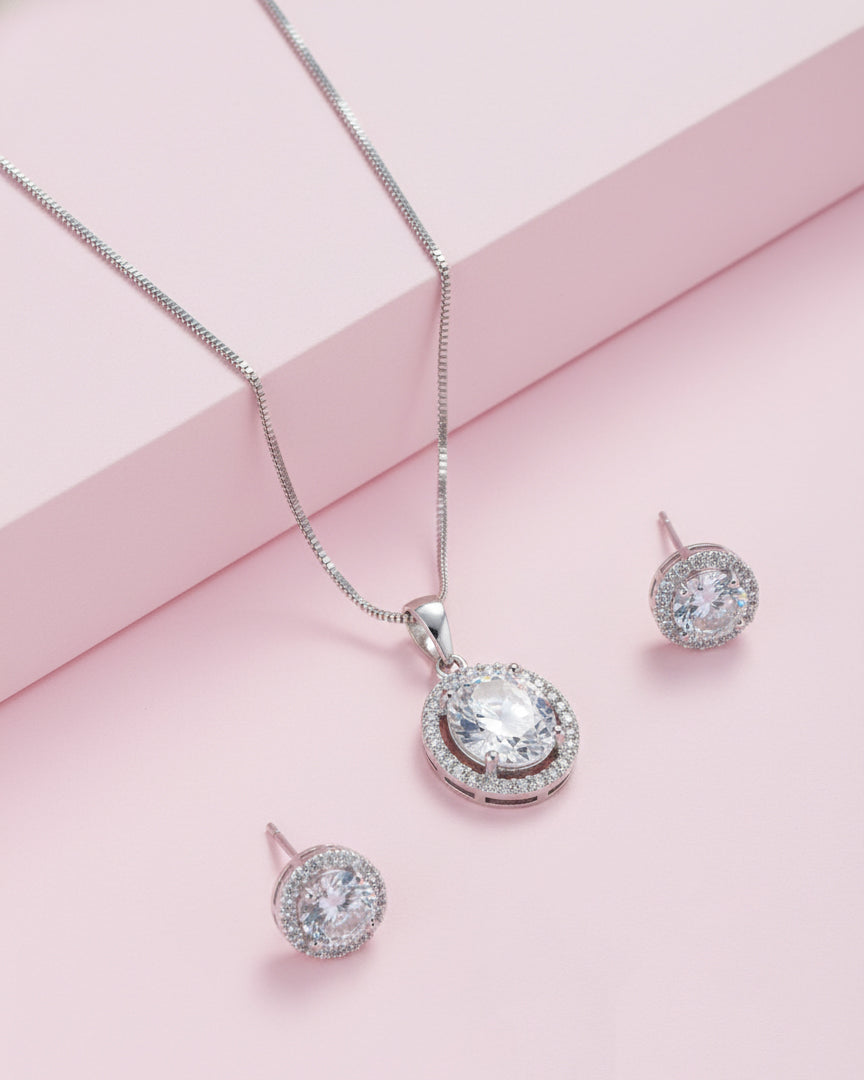 Silver Clarissa AD Pendant Necklace Set