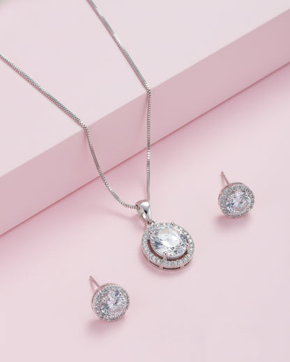 Silver Clarissa AD Pendant Necklace Set
