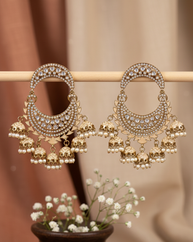 Ivory Anvika Desginer Meenakari Chandbali Jhumki Earring