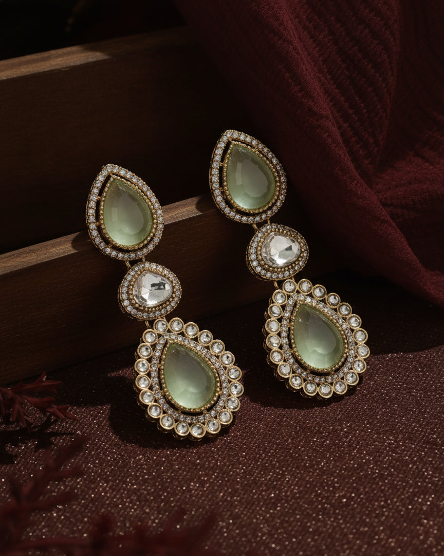 Olive Amani Premium Designer Zircone Polki Dupe Earring