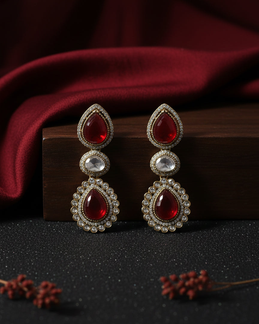 Red Amani Premium Designer Zircone Polki Dupe Earring