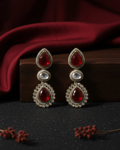Red Amani Premium Designer Zircone Polki Dupe Earring