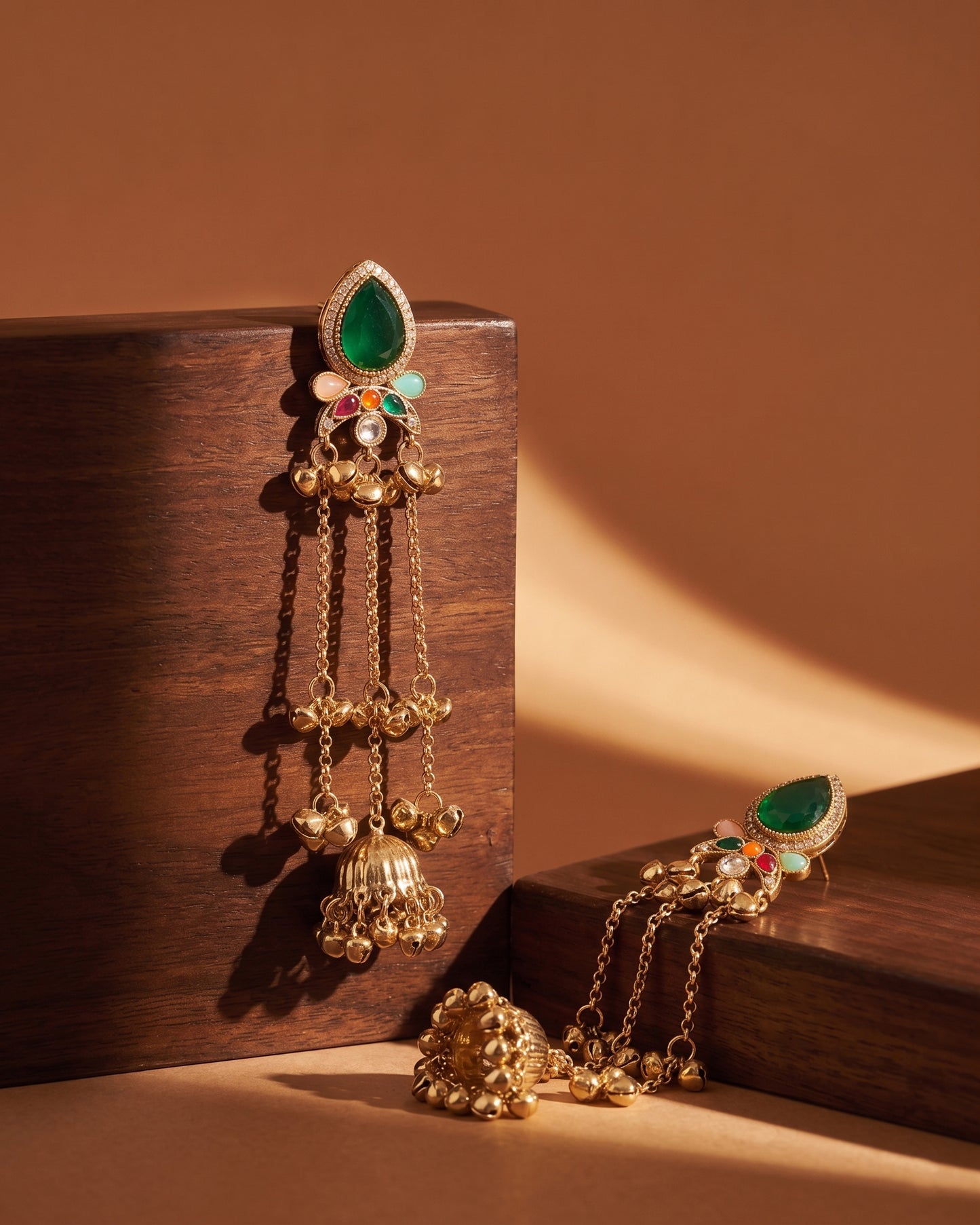 Green Multi Nidhi Kashmiri Look Ghunghru Jhumka Earring