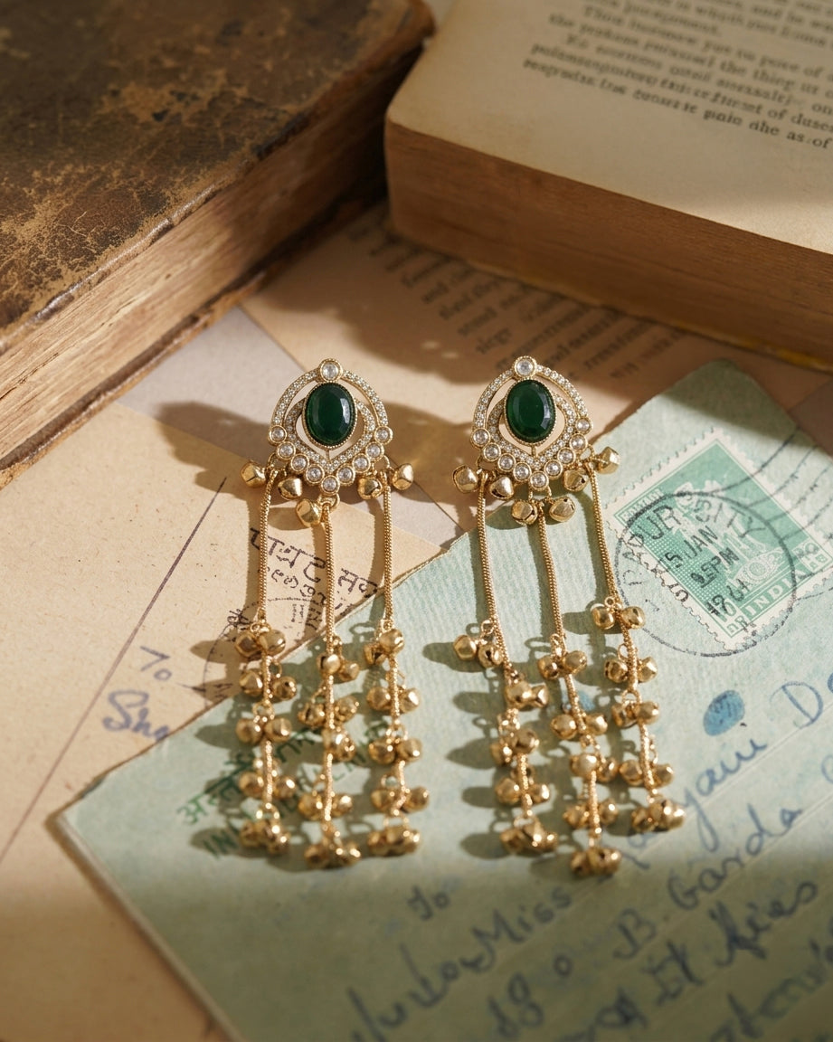 Green Ekisha Kashmiri Look Ghunghru Jhumka Earring