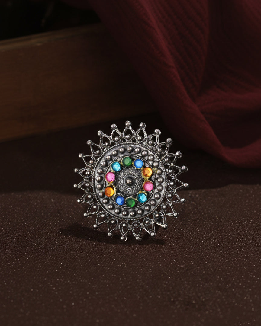 Multi Romi Oxidised Stone Ring
