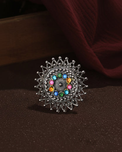 Multi Romi Oxidised Stone Ring