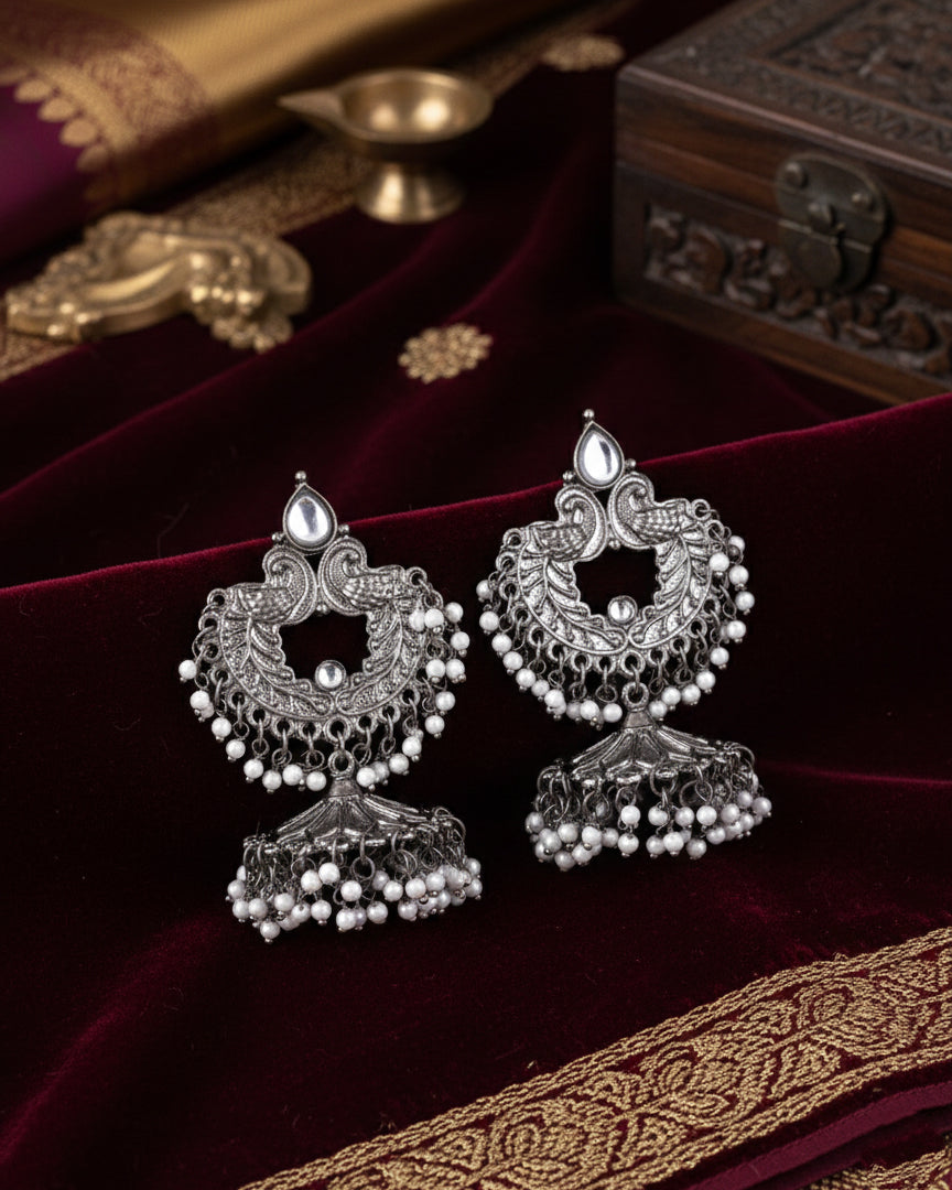Silver Aseera Oxidised Jhumka Earrings